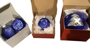 Set of 4 Vtg Samuel B's Nova Scotia Glass Christmas Ornaments Cobalt Blue IOB - Picture 1 of 8