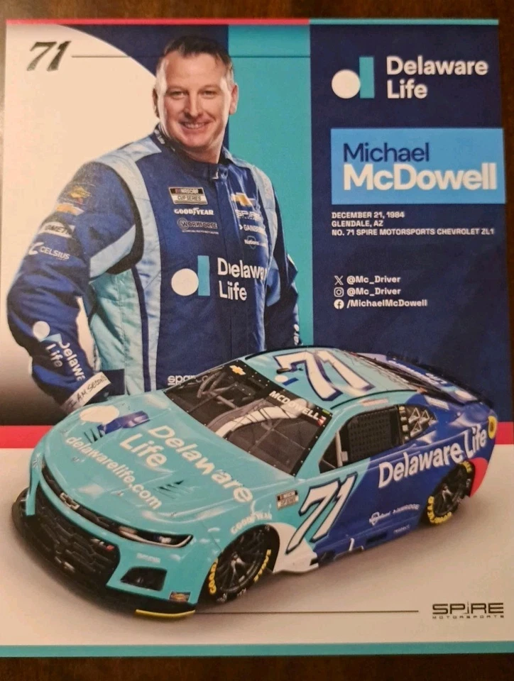Michael McDowell 2025 8x10 Delaware LIFE #71 Spire NASCAR Cup Hero/Tarjeta postal Foto 1 de 1