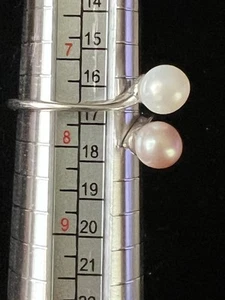 Vantel Pearls Sterling Double Pearls Pink/Cream Ring S7.5 Adjustable - Picture 1 of 4
