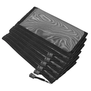 6 Pack Mesh Cosmetic Bags B6 Nylon Pencil Cases Zipper Organizer Black - Picture 1 of 5