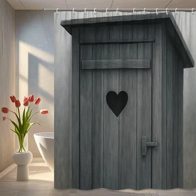 Cortina de Ducha Corazón Rústico, Diseño Madera Gris para Baño Foto 1 de 4