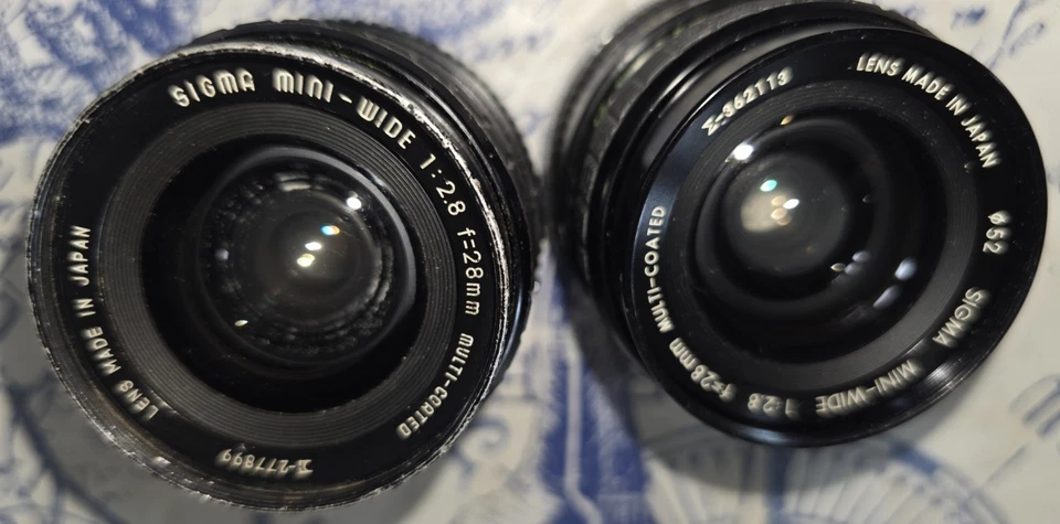 Konica Ar & Canon Fd Sigma Mini Wide Lenses 28/2.8 Macros 1:4.5, AS-IS Hazy. - Image 1 of 4