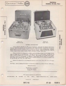 1955 PENTRON TAPE RECORDER HT-225 SERVICE MANUAL photofact TR-4 SCHEMATIC REPAIR - Picture 1 of 1