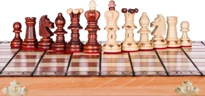 Bellissimo Set Scacchi in Legno Pieghevole Artigianale 14" (36 cm) AMB Idea Regalo - Foto 1 di 4