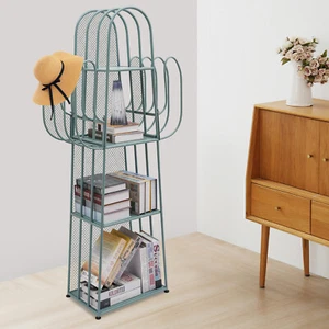 Cactus Bookshelf, 4-Tier Freestanding Cactus Shape Metal Hollow-Out Bookshelfs - Picture 1 of 23