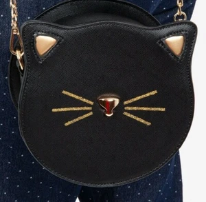 VOODOO VIXEN KATY CAT CIRCLE CHAIN BAG BLACK GOLD PINUP KITSCH CUTE - Picture 1 of 5