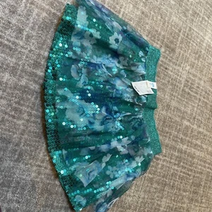 Justice Teal Sequins Skirt With Flower Tulle Overlay and Attached Shorts - Picture 1 of 8