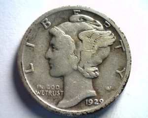 1929 MERCURY DIME BUENA G BONITA MONEDA ORIGINAL DE BOBS MONEDAS ENVÍO RÁPIDO 99c - Imagen 1 de 2