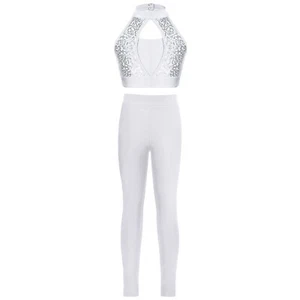 Kids Girls Sweatsuit Racer Crop Top With Pants Active Tracksuit Class Vacation - Picture 1 of 54