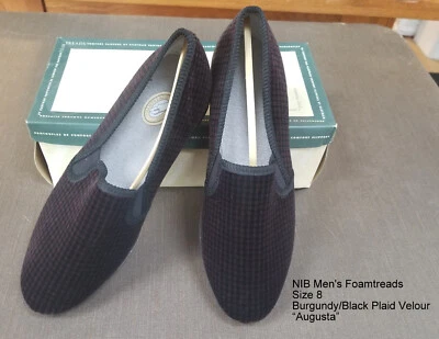 Nuevo en Caja Zapatillas Hombre Espuma Pantuflas Zapatos Borgoña/Negro Cuadros "Augusta", Talla 8 Foto 1 de 4