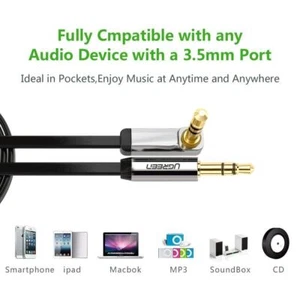 Ugreen 3.5mm Jack Audio Lead Aux Cable 90 Degree Right Angle for iPhone MP4 UK - Picture 1 of 8