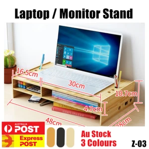 Wooden Monitor Stand LED LCD Computer Riser Desktop Holder & Storage Drawer Z03 - Picture 1 of 7