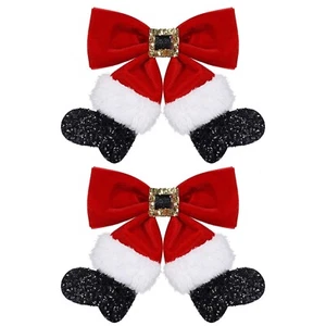 Red Velvet Ribbon Hair Bows 2pc Glitter Sparkly Christmas Santa Claus Decor H... - Picture 1 of 7