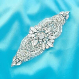 hinestone Applique DIY Crystal Beads Patch Pearl Wedding Embroidery Dress - Picture 1 of 6