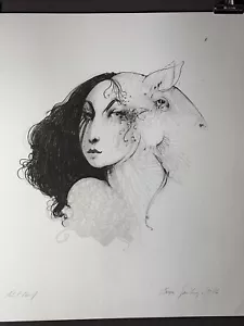 Ramon Santiago, Frau mit Pferdekunstdruck, signiert & datiert 1976, Künstlernachweis. - Bild 1 von 13