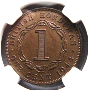 British Honduras KM21 1 Cent 1944 NGC AU 58. Rare grade for year. - Picture 1 of 3