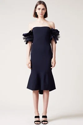 SACHIN & BABI Black Navy Ruffle Off Shoulder Knit Bodycon Pleated Dress M 6/8 US - Image 1 of 4