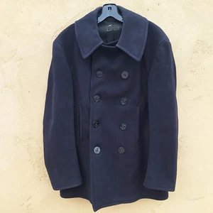 Vintage Navy Clothing Peacoat Black Wool Double Breasted P Pea Coat Sz S-M? 42 - Picture 1 of 12