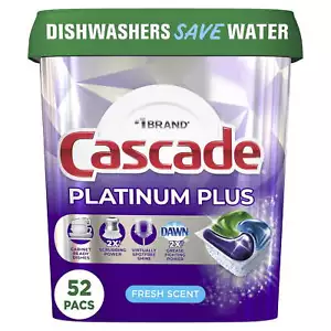 Platinum Plus Dishwasher Detergent Pacs, Fresh, 52 Count - Picture 1 of 8