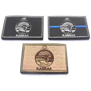 3 PC USA Kansas FLAG KS STATE FLAG U.S. ARMY BLUE LINE TACTICAL HOOK LOOP PATCH - Picture 1 of 1