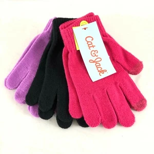 Cat & Jack Girls Gloves Knit Touch Screen 3 Pair Pink Purple Black OS - Picture 1 of 4