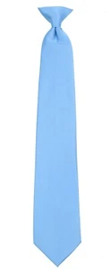 Boy's Solid Satin Pool Blue 14 inch Clip On Necktie Weddings Formals - NWT - Picture 1 of 2