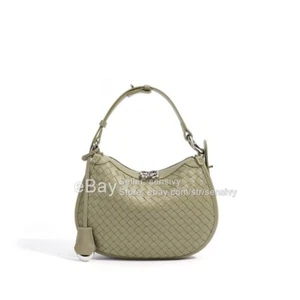 Bolso de Hombro Boho de Cuero Tejido para Mujer - Elegante Media Luna - Bandolera Rosa - Imagen 1 de 29