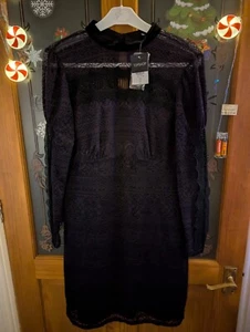 Topshop Plum & Black Lace Detail Long Sleeve Dress Size 16 Brand New RRP £42 - Picture 1 of 6
