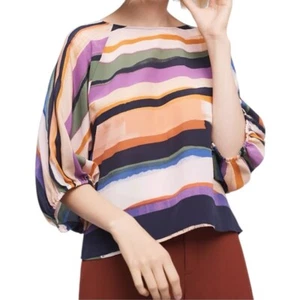 MAEVE Anthropologie Luxuriöse Seide Kimono Bluse Mehrfarbig Ballonärmel M - Bild 1 von 13