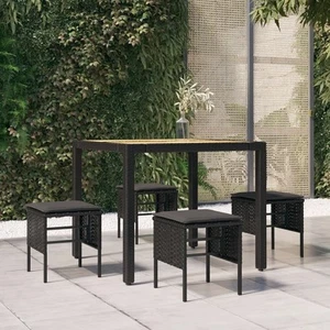 Garden Footstool Set of 4 Black Poly Rattan Small Modular - Picture 1 of 8