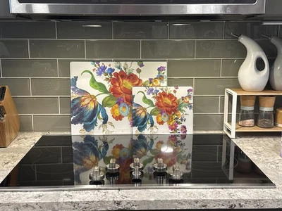 MacKenzie Childs Flower Market Glass Cutting Boards Large Set of 2 - Image 1 of 4