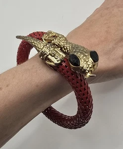 Vintage Red Serpent Snake Bracelet Mesh Wrap Bangle Black Eyes Statement - Picture 1 of 9