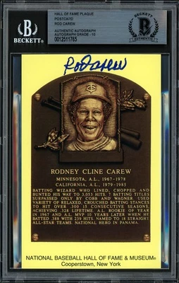 Rod Carew Signed HOF Plaque Postcard Minnesota Twins Auto 10 Beckett - Image 1 of 2