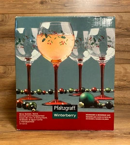 SET OF 4 - PFALTZGRAFF  WINTERBERRY - 8 1/2" RED STEM 13 OZ. WINE GOBLETS - Picture 1 of 2