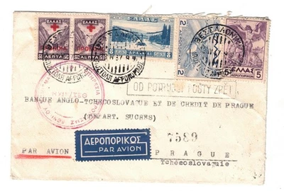 1937 Athens Greece to Prague Czechoslovakia First Flight Cover - Image 1 of 2