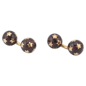 Gemelos con mancuerna con motivo de estrella de oro amarillo de 18 quilates esmaltado marrón francés - Imagen 1 de 8