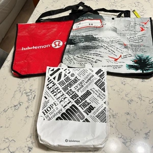 Menge 3 Lululemon Athletica wiederverwendbare Einkaufstaschen klein weiß, Vintage 2009, rot - Bild 1 von 14