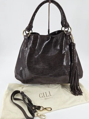 Bolsa Hobo GILI Got To Love It Grande COURO Emb LIZARD Choc Marrom Borla - Imagem 1 de 4