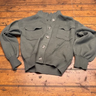 TAHARI Olive Green Button Front Collared Knit Cardigan Sweater Women's Size S - Image 1 of 4