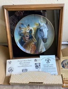 Chief Crazy Horse by Gregory Perillo Framed Plate Signed 2X 1980 W/COA & Box - Picture 1 of 13