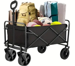 Folding Utility Wagon Cart – Collapsible Outdoor Beach Wagon 280lb Capacity - Picture 1 of 4