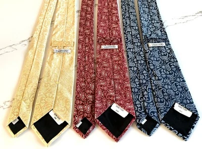 Lot of 3 Valentino NOS Men’s Silk Ties Paisley Patterns New Handmade In Italy - Imagem 1 de 4