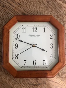 Vintage Sterling & Noble Wall Clock Brown Wood Octagon Frame 10" X 10" 10” - Picture 1 of 4