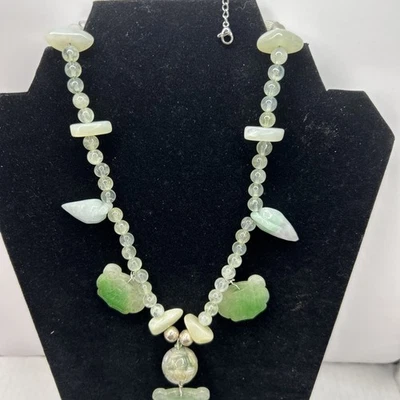 Museum Ql Jadeit grün/weiß antike HALSKETTE rund Nephrit Perlen E20c 87g NR - Bild 1 von 4