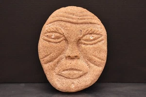 MASCHERA INUIT NATIVA fossile osso di bufalo intagliato eschimeseseo costa nord-occidentale vintage - Foto 1 di 10