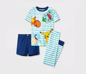 New Pokémon 3pc Striped 100% Cotton Boys Small (4) Pajama Set - Picture 1 of 6