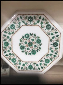 Achteck weiß Marmor Tisch Intarsien Blumen Intarsien Kunst Malachit Stein Möbel - Bild 1 von 8