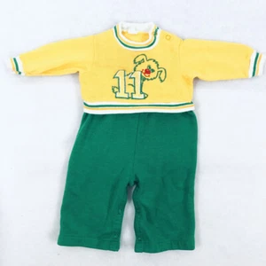 Carters One Piece Romper Baby 12 Month Yellow Green School Letter Sweater Pants - Picture 1 of 12