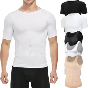 Men Slimming Body Shaper Belly Chest Compression Vest Girdle T-Shirt Tank Top NW - Picture 1 of 24