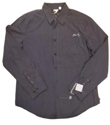 Camisa De Colección Hurley Para Hombre Grande LS Rayas Abotonadas Western Marrón Azul Bordada Foto 1 de 4